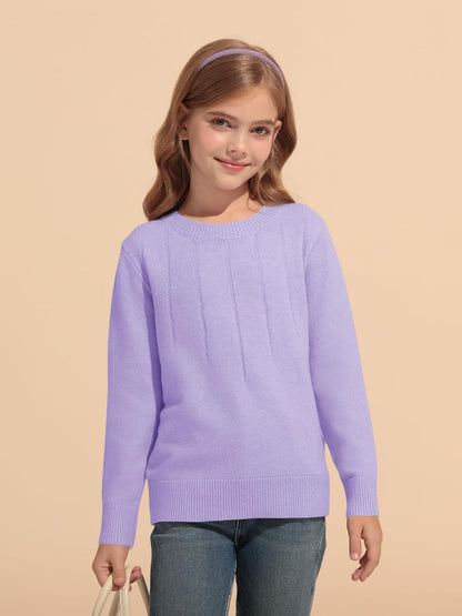 Haloumoning Girls' Crewneck Pleated Knit Sweater