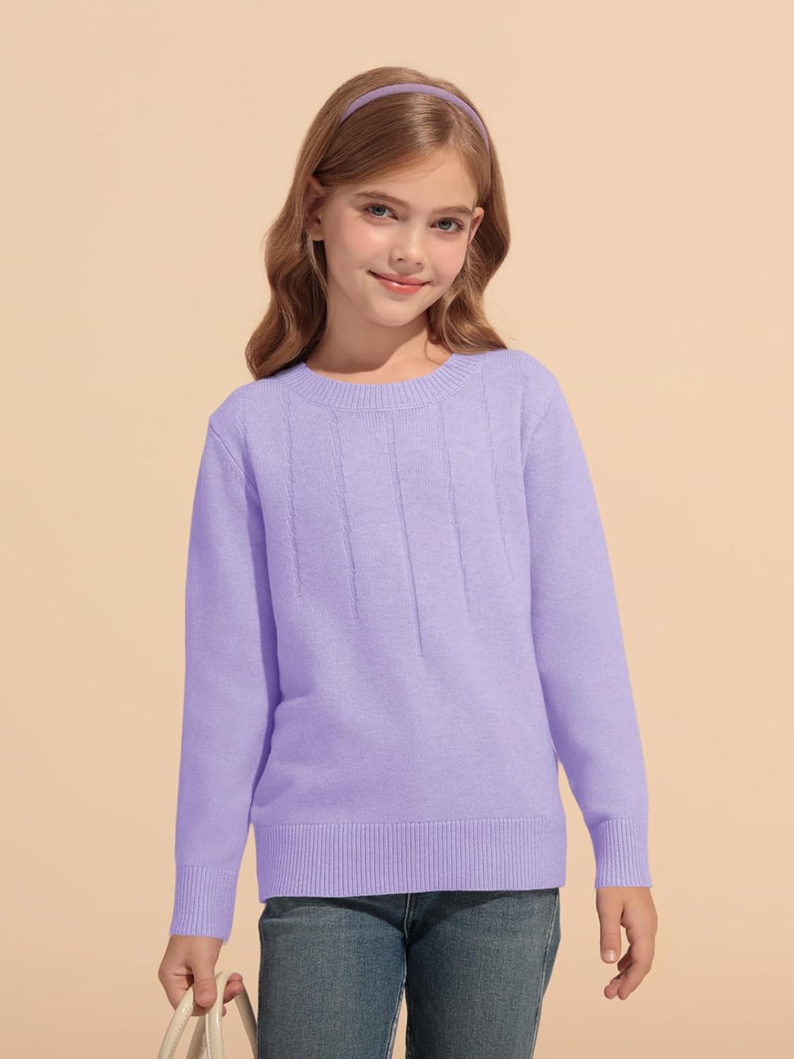 Haloumoning Girls' Crewneck Pleated Knit Sweater