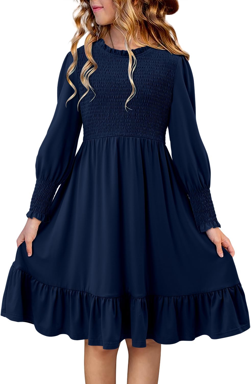 Yoklass Girls' Smocked Puff Sleeve Dress