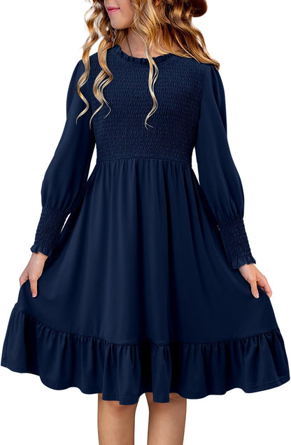 Yoklass Girls' Smocked Puff Sleeve Dress