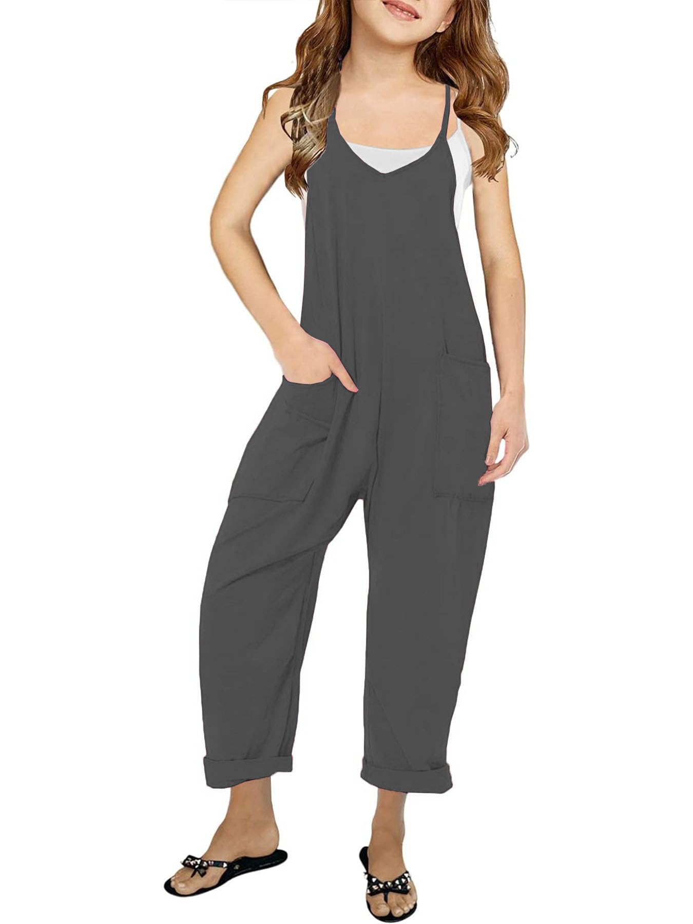 Girls Casual Sleeveless Jumpsuit – Spaghetti Strap Overalls