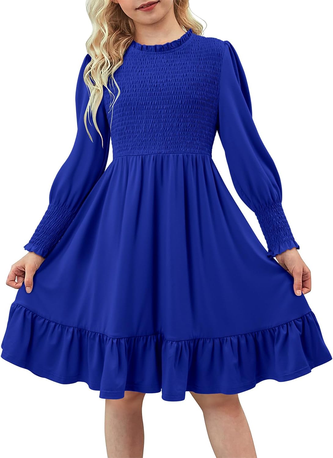 Yoklass Girls' Smocked Puff Sleeve Dress