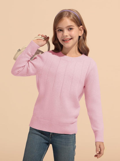 Haloumoning Girls' Crewneck Pleated Knit Sweater
