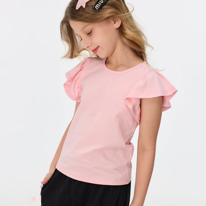 Girls' Striped Ruffle Sleeve T-Shirt