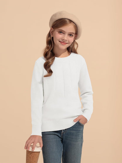 Haloumoning Girls' Crewneck Pleated Knit Sweater