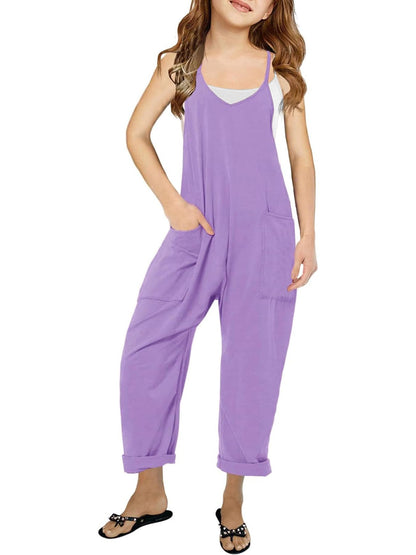 Girls Casual Sleeveless Jumpsuit – Spaghetti Strap Overalls