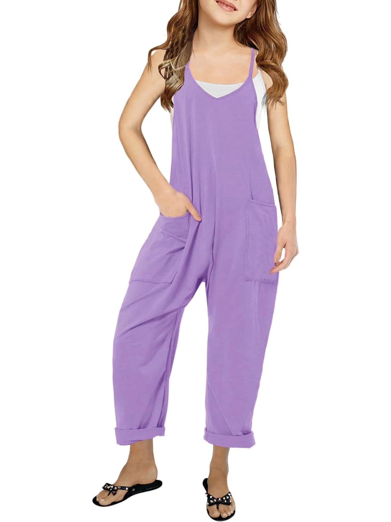 Girls Casual Sleeveless Jumpsuit – Spaghetti Strap Overalls