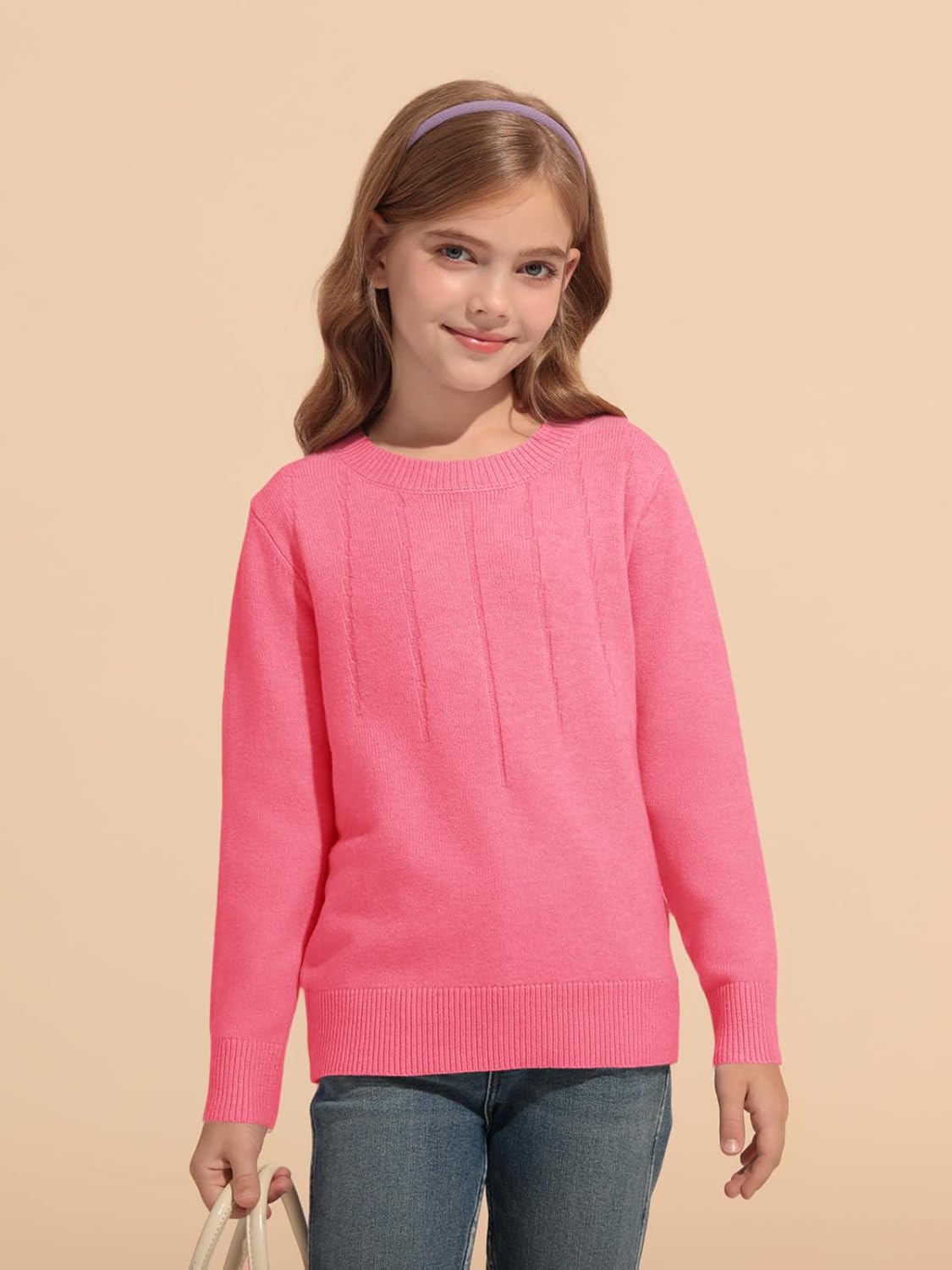 Haloumoning Girls' Crewneck Pleated Knit Sweater