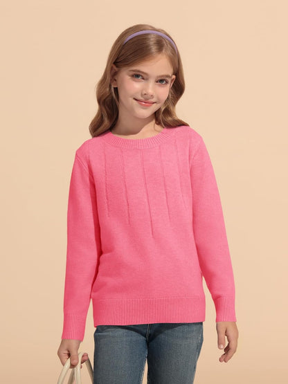 Haloumoning Girls' Crewneck Pleated Knit Sweater