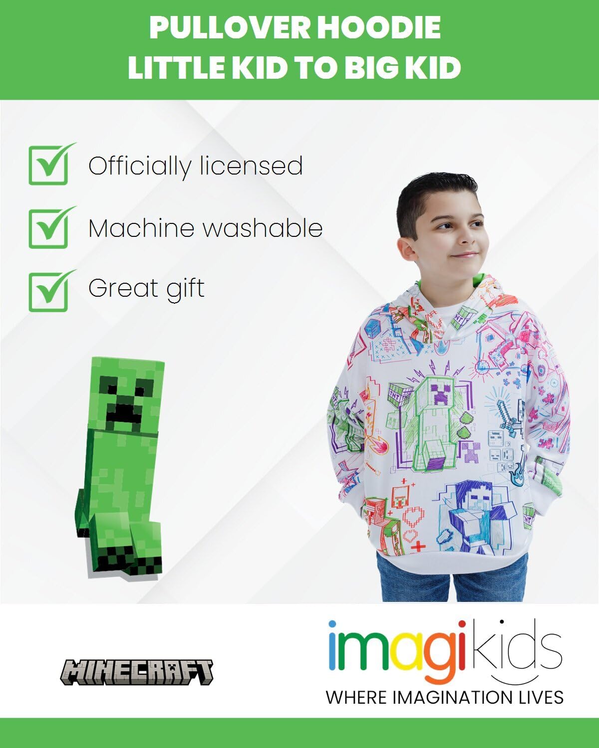 Minecraft Fleece Pullover Hoodie Little Kid to Big Kid Sizes (4-18-20)