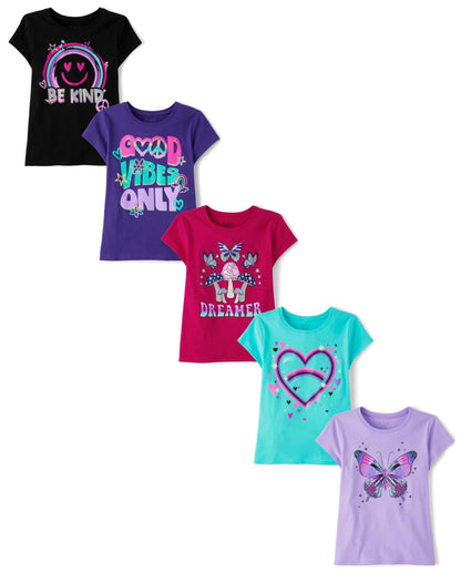 The Children's Place Girls' 5-Pack Graphic T-Shirts