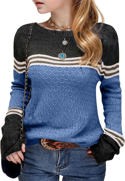 Girls' Color Block Striped Sweater