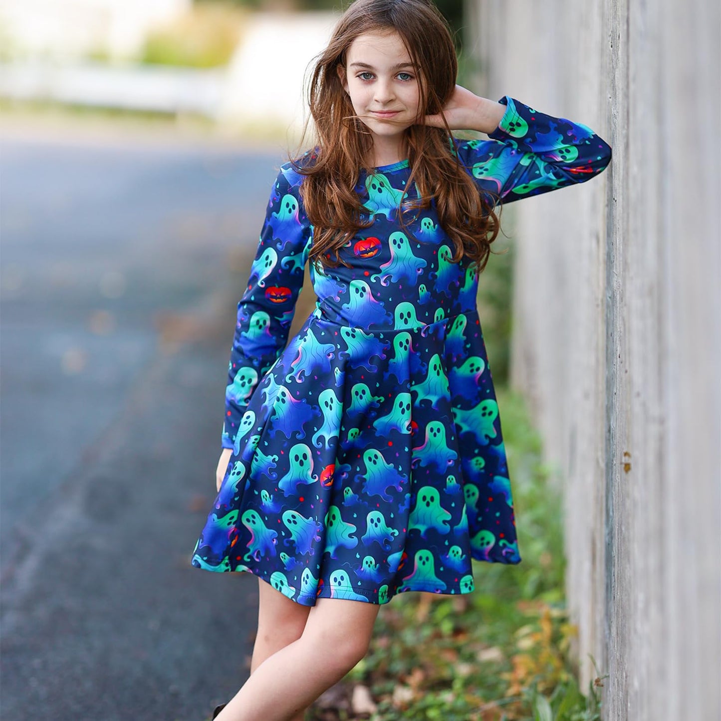 Funnycokid Girls' Butterfly & Mermaid Long Sleeve Dress