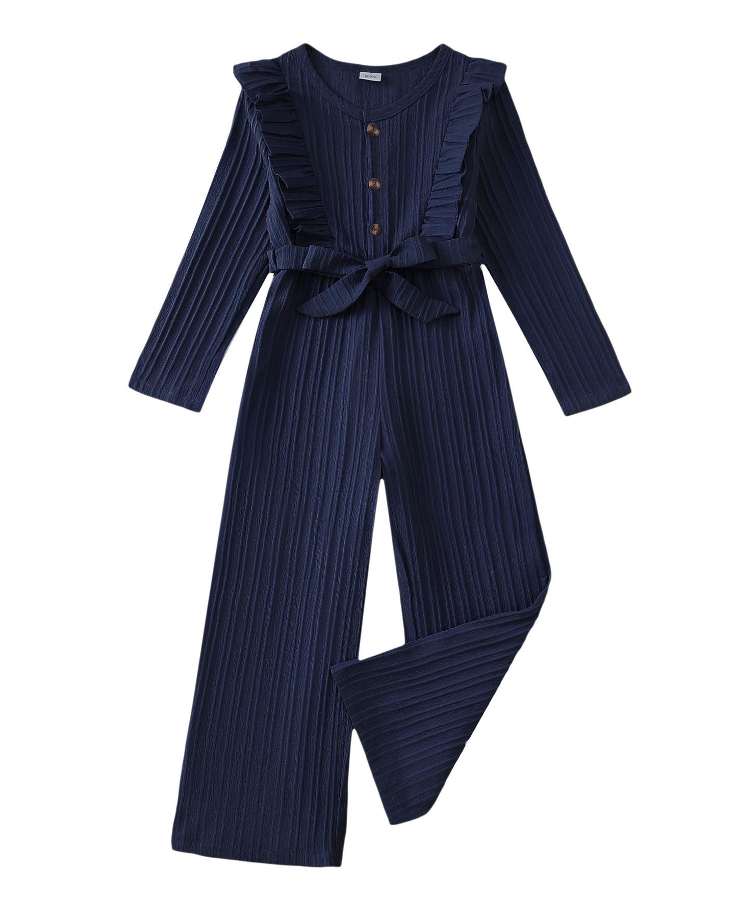 Girls Ruffle Sleeve Jumpsuit – Belted Wide Leg Romper
