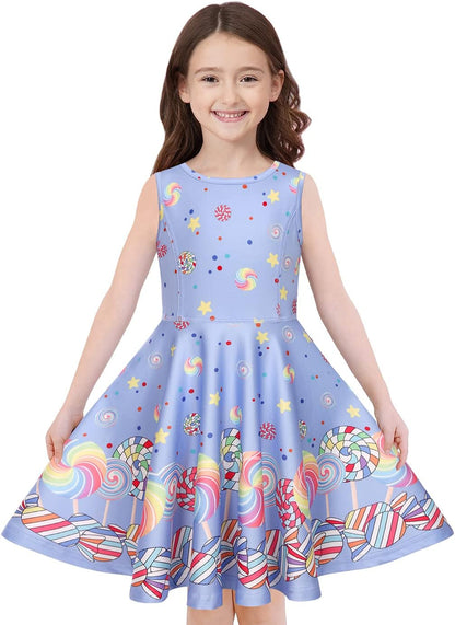 Quedoris Girls' Unicorn Print Twirly Dress