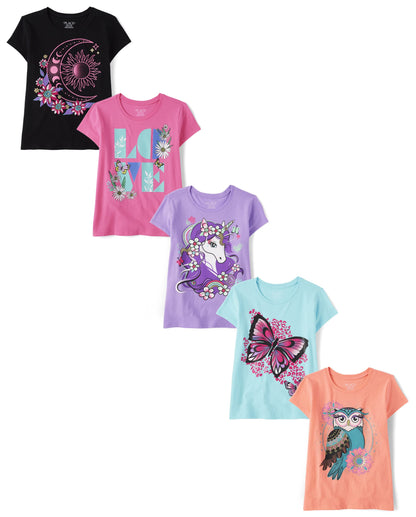 The Children's Place Girls' 5-Pack Graphic T-Shirts