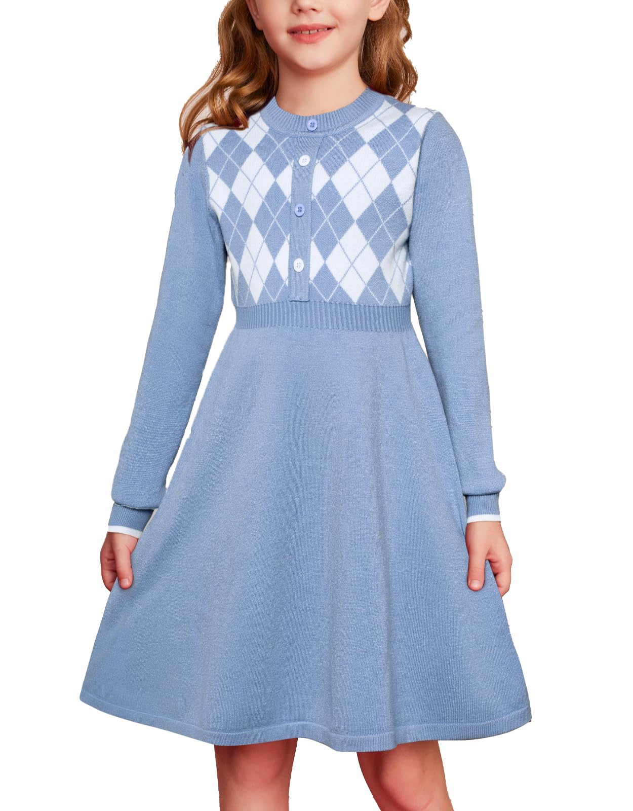 GRACE KARIN Girls' Argyle Knit Sweater Dress