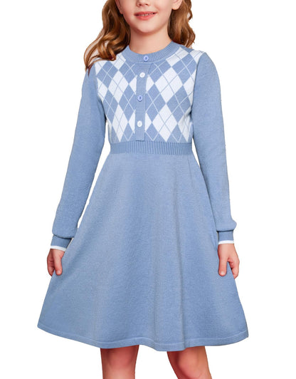 GRACE KARIN Girls' Argyle Knit Sweater Dress