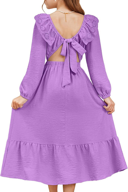 blibean Tween Girls' Embroidered Tie-Back Dress