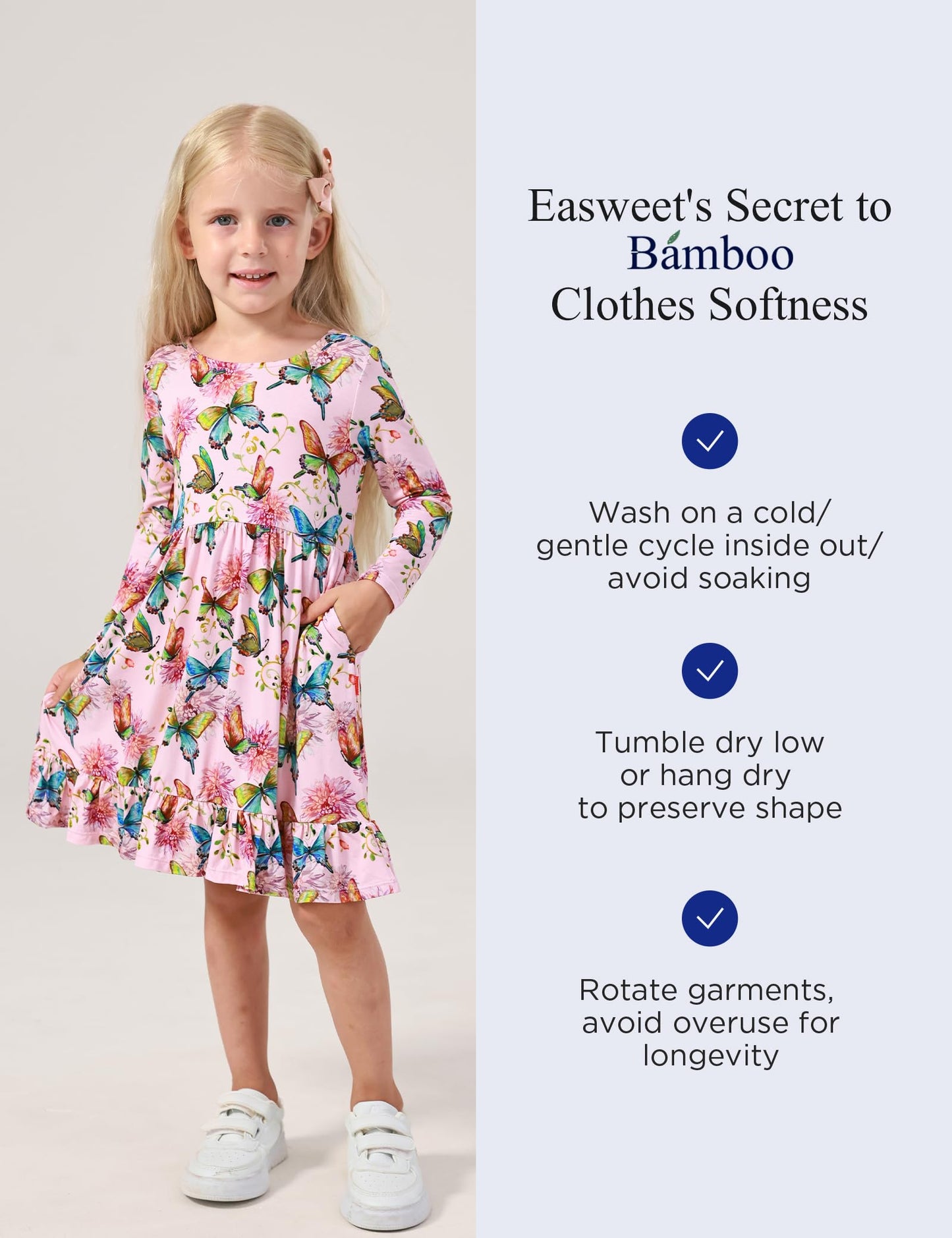 Bamboo Viscose Girls' Long Sleeve Twirl Dress