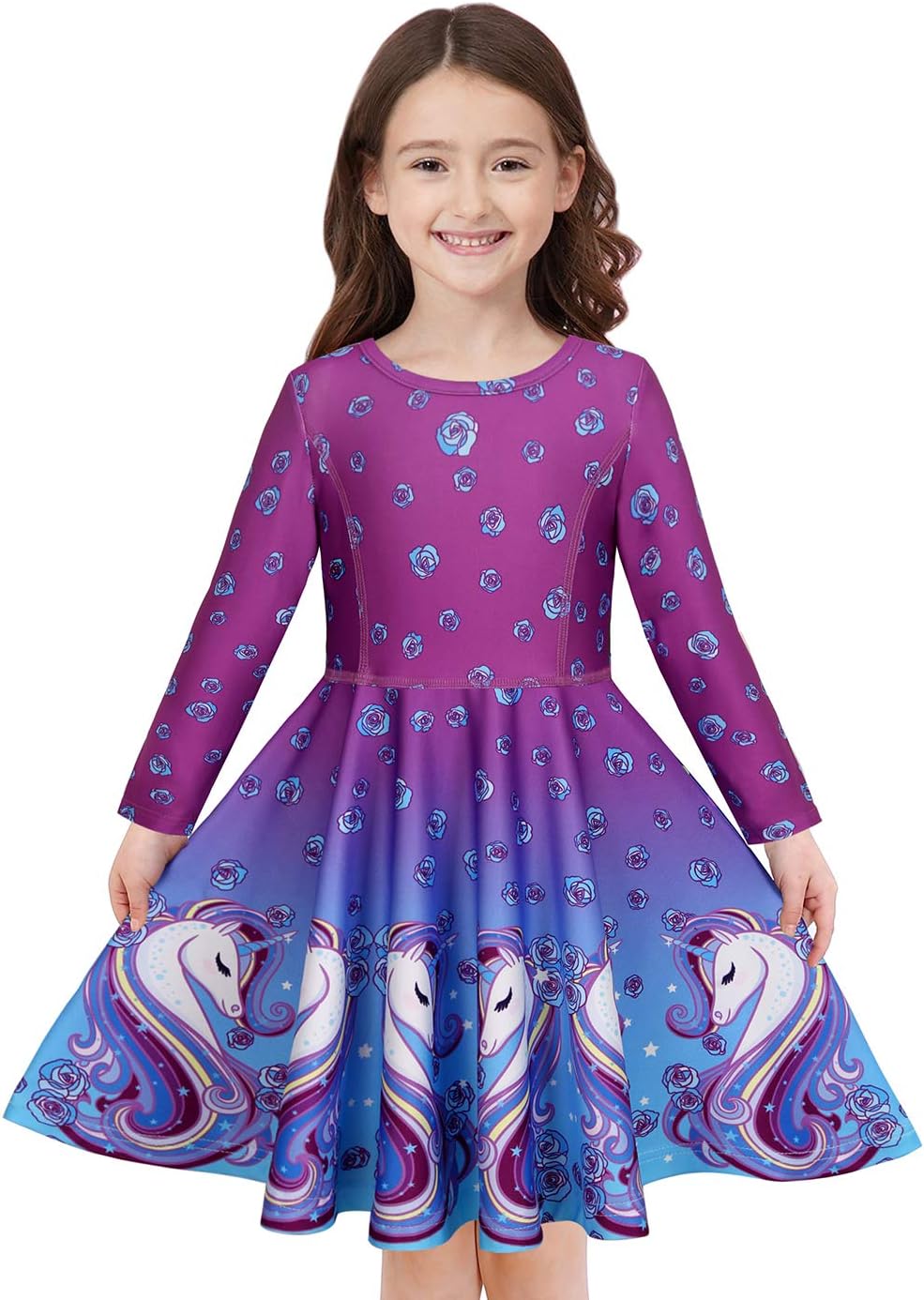 Quedoris Girls' Unicorn Print Twirly Dress