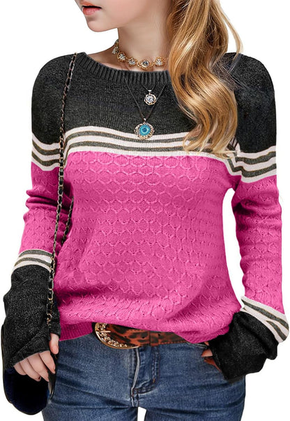 Girls' Color Block Striped Sweater