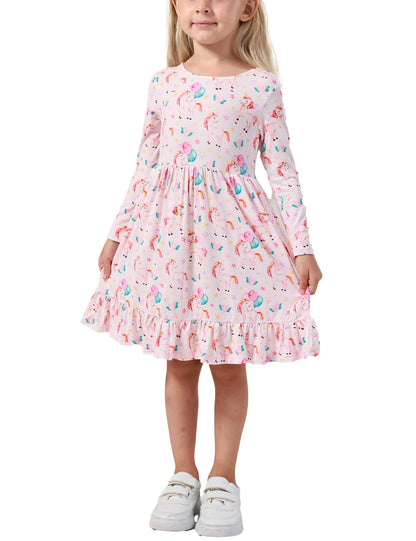 Bamboo Viscose Girls' Long Sleeve Twirl Dress