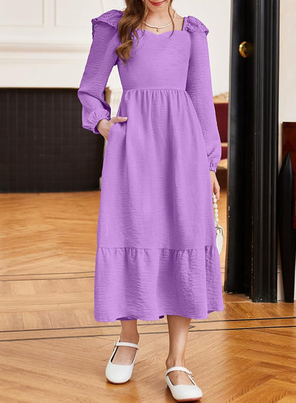 blibean Tween Girls' Embroidered Tie-Back Dress
