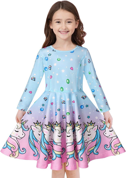 Quedoris Girls' Unicorn Print Twirly Dress