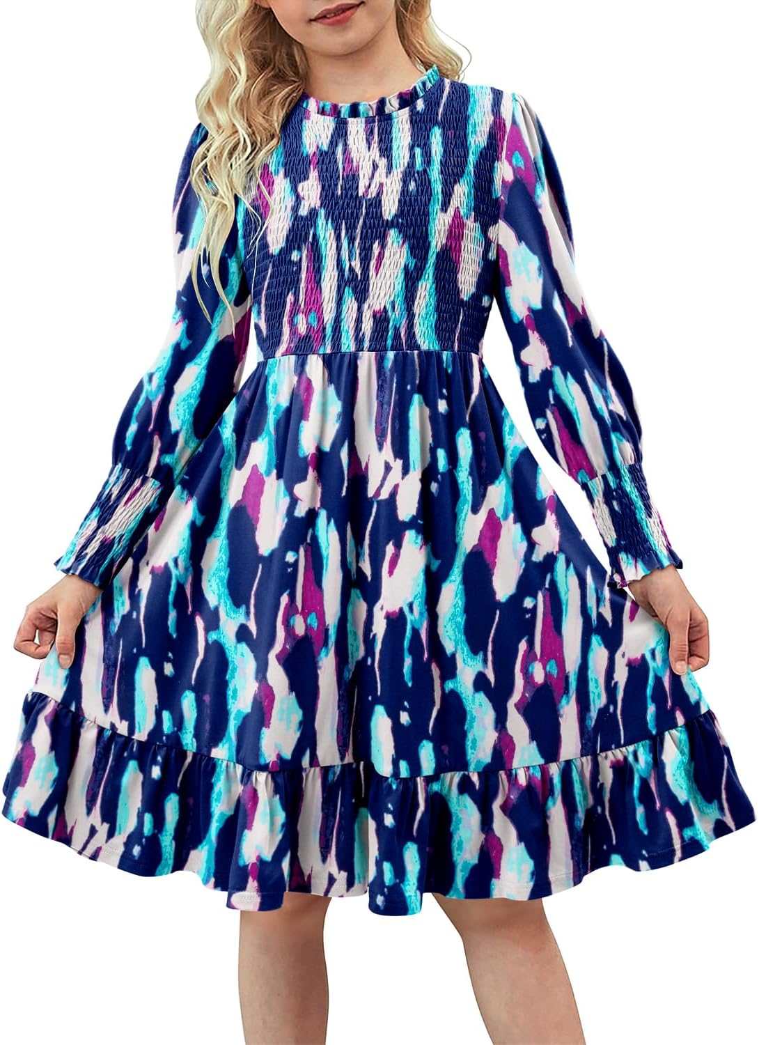 Yoklass Girls' Smocked Puff Sleeve Dress