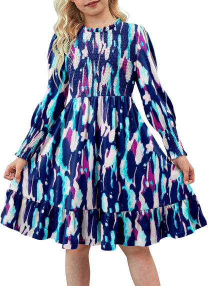 Yoklass Girls' Smocked Puff Sleeve Dress