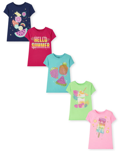 The Children's Place Girls' 5-Pack Graphic T-Shirts