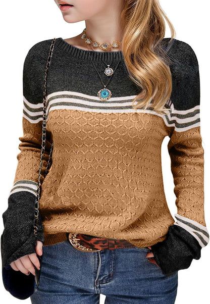 Girls' Color Block Striped Sweater