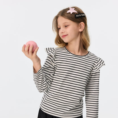 Girls' Striped Ruffle Sleeve T-Shirt