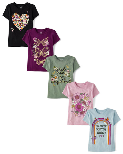 The Children's Place Girls' 5-Pack Graphic T-Shirts