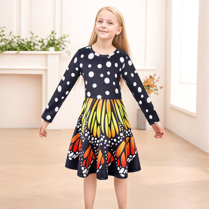 Funnycokid Girls' Butterfly & Mermaid Long Sleeve Dress