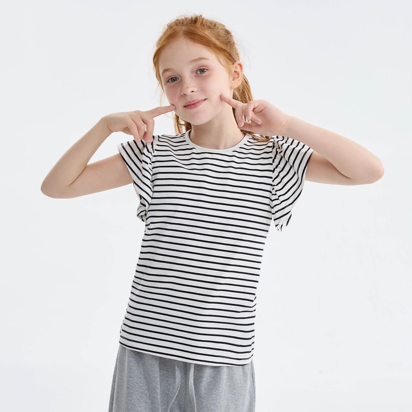 Girls' Striped Ruffle Sleeve T-Shirt