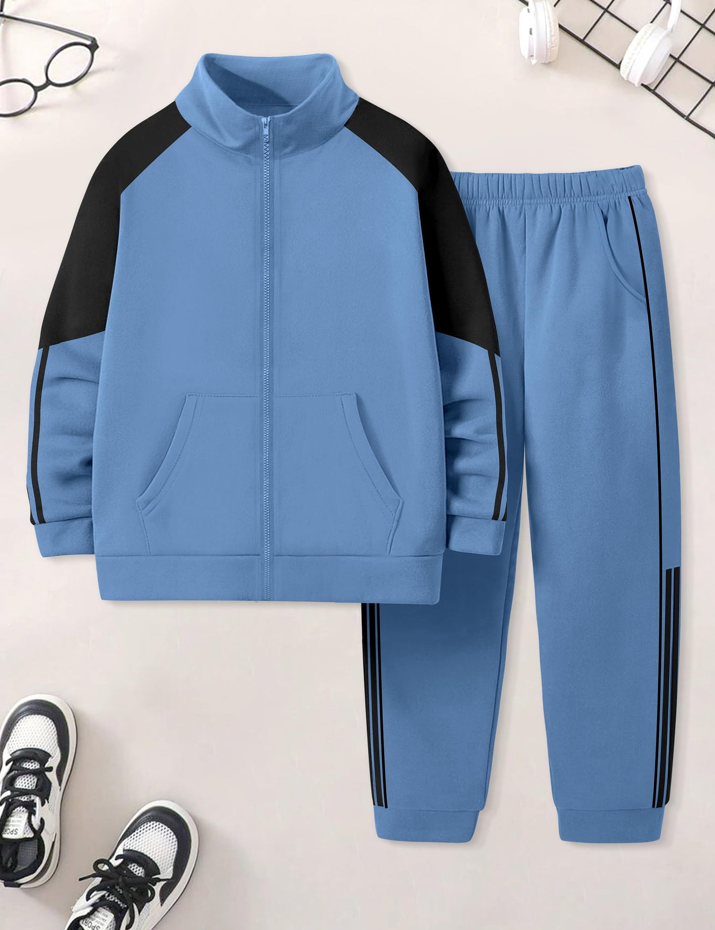 NECIOUS Boys' Zip-Up Jacket & Sweatpants Set