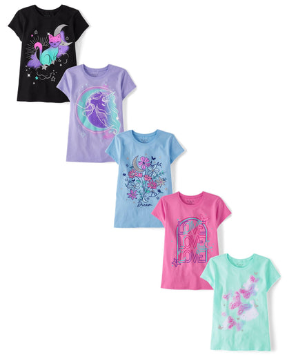 The Children's Place Girls' 5-Pack Graphic T-Shirts