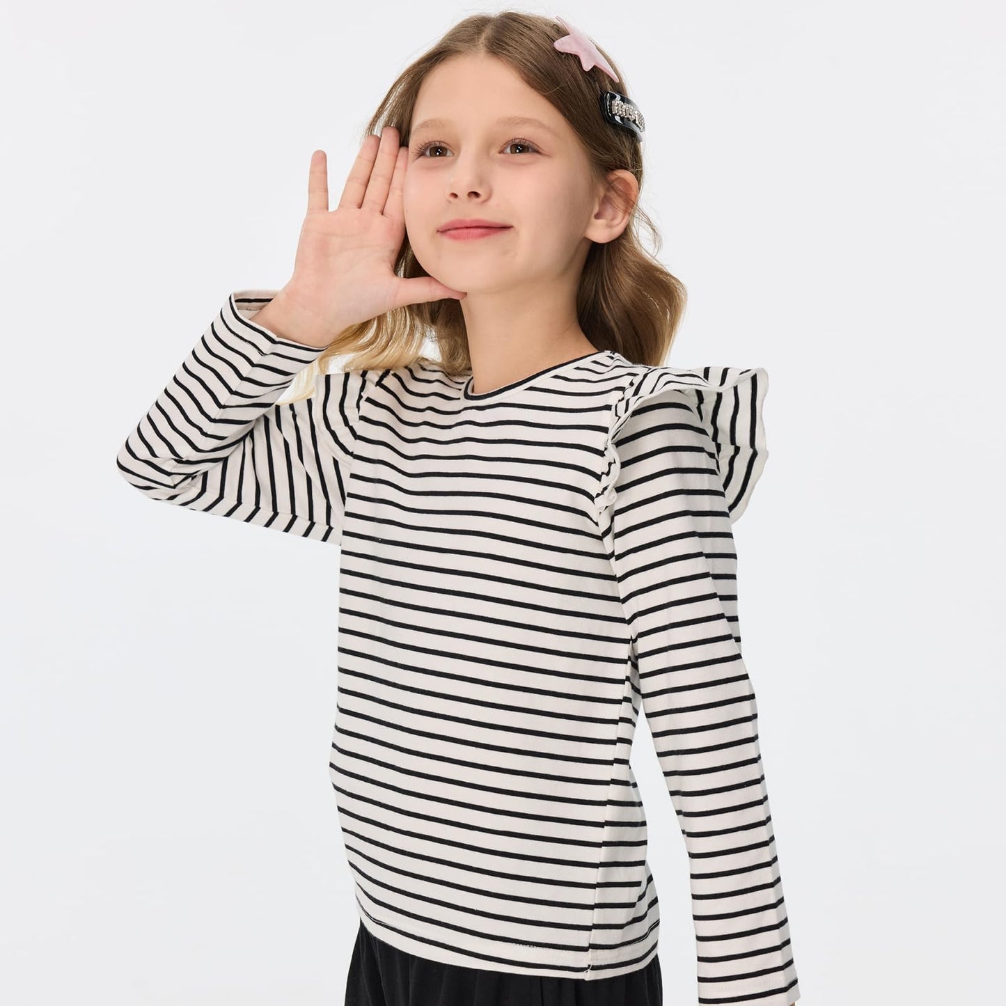 Girls' Striped Ruffle Sleeve T-Shirt