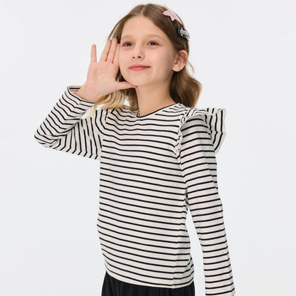 Girls' Striped Ruffle Sleeve T-Shirt