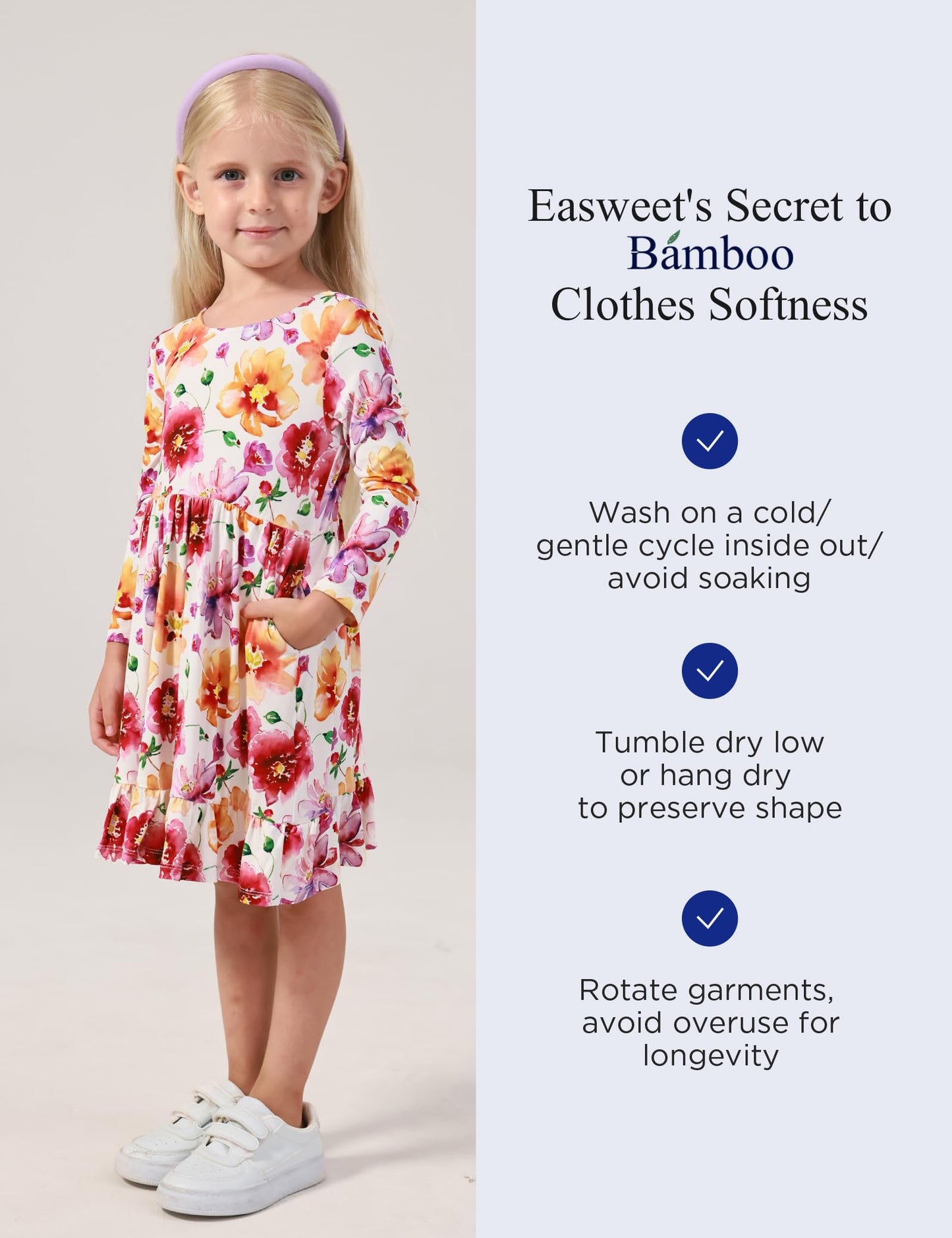 Bamboo Viscose Girls' Long Sleeve Twirl Dress