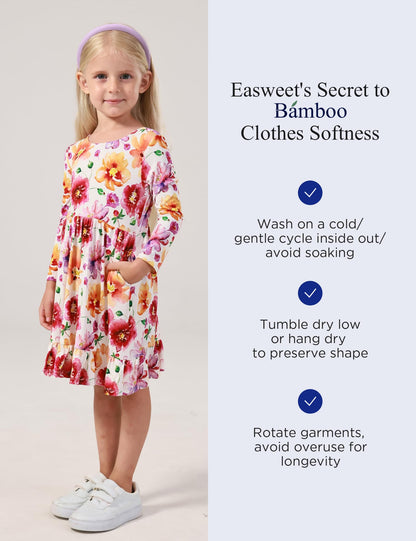 Bamboo Viscose Girls' Long Sleeve Twirl Dress