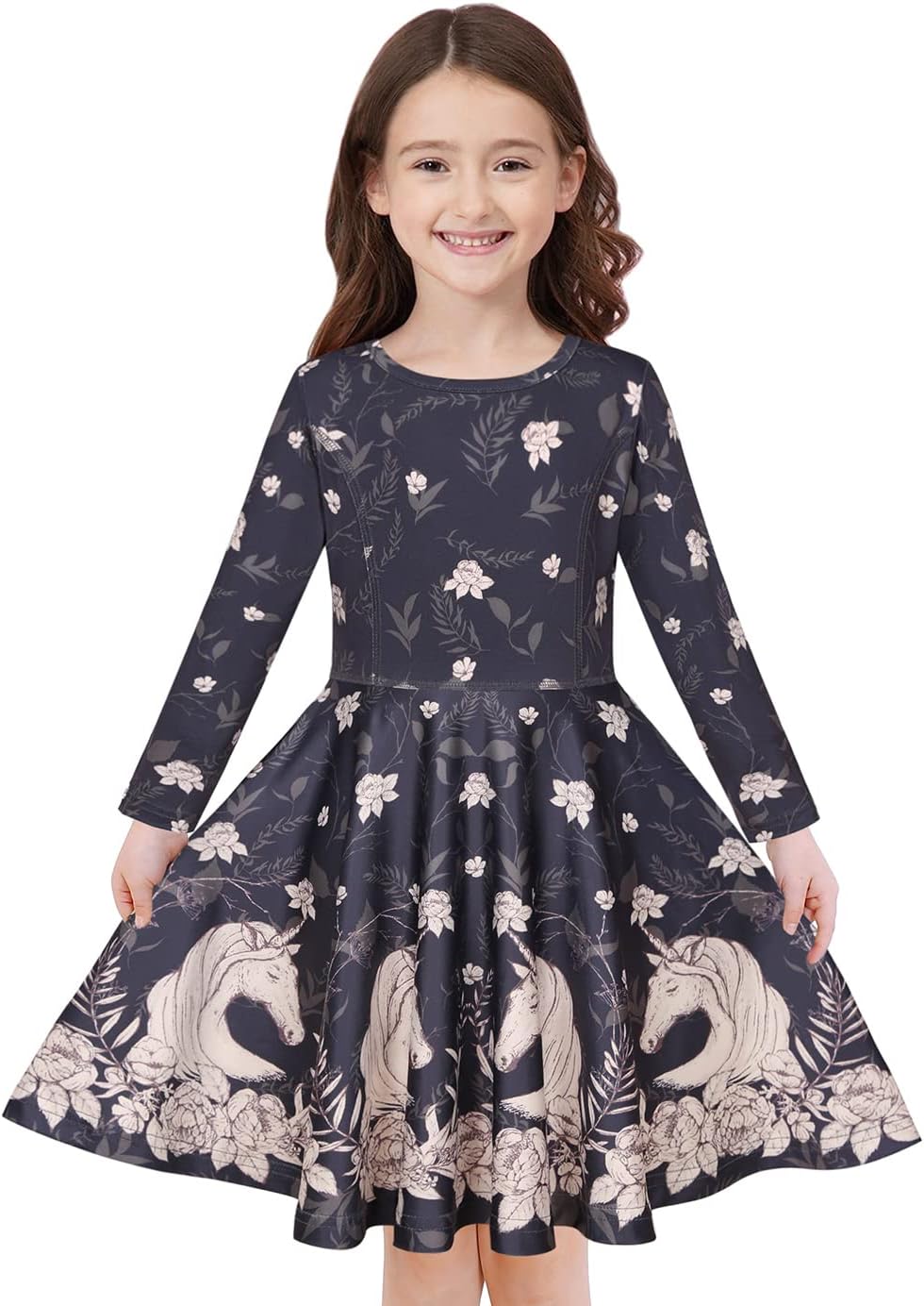 Quedoris Girls' Unicorn Print Twirly Dress