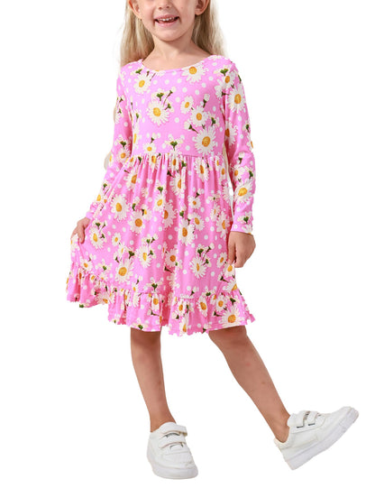 Bamboo Viscose Girls' Long Sleeve Twirl Dress