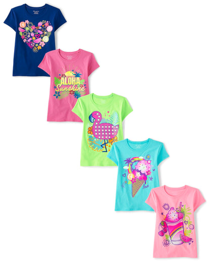 The Children's Place Girls' 5-Pack Graphic T-Shirts