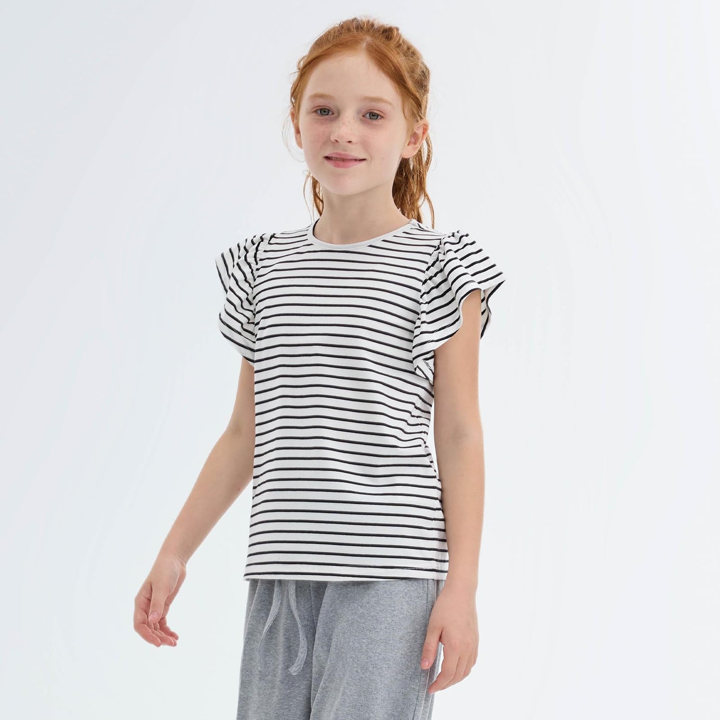 Girls' Striped Ruffle Sleeve T-Shirt