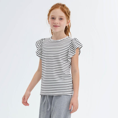 Girls' Striped Ruffle Sleeve T-Shirt