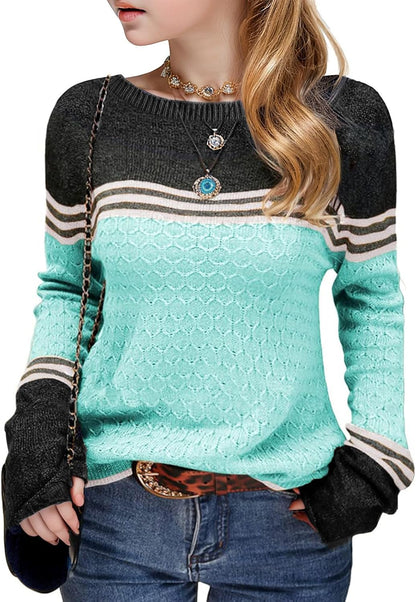 Girls' Color Block Striped Sweater