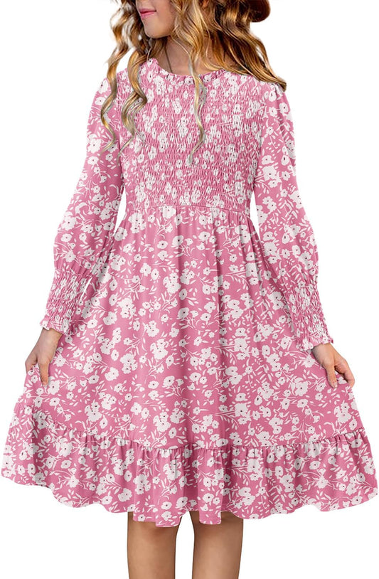 Yoklass Girls' Smocked Puff Sleeve Dress